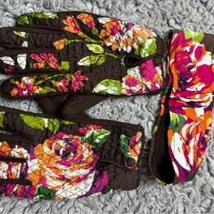 Vera Bradley Brown Quilted Floral Gloves with Matching Floral Headband